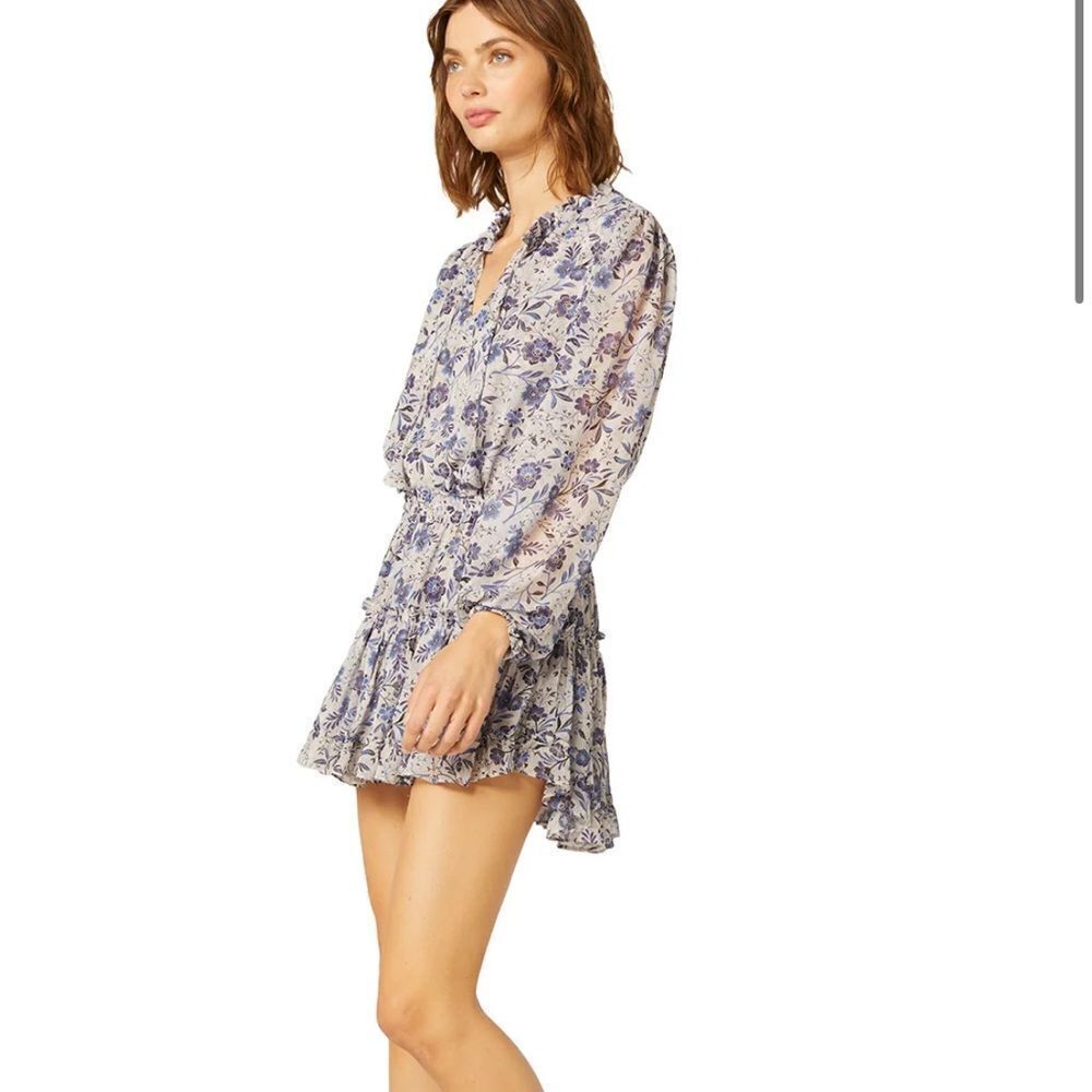 Misa Los Angeles Lorena Long Sleeve Blue Floral Mini Dress | Size S - Picture 3 of 11